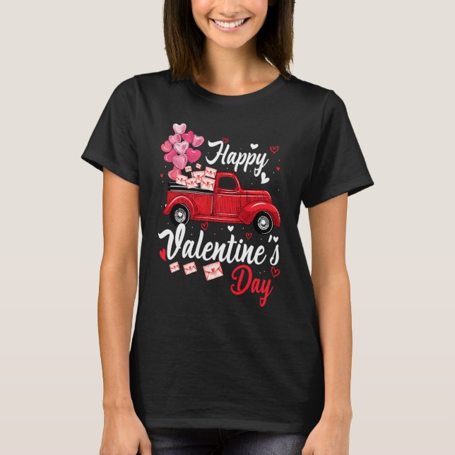 Red Truck Happy Valentines Day  Couple Matching T-Shirt (Front)
