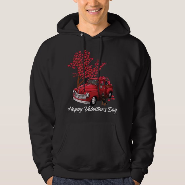 Red Truck Happy Valentines Day Dobermann dog heart Hoodie (Front)