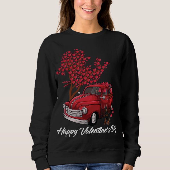 Red Truck Happy Valentines Day Dobermann dog heart Sweatshirt (Front)