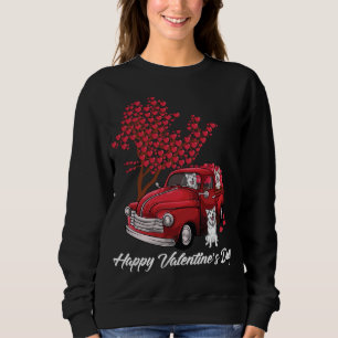Red Truck Happy Valentines Day husky dog lover hea Sweatshirt