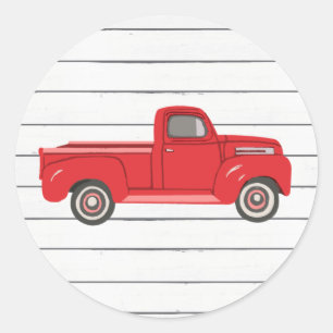 Red Truck Heart Shiplap Rustic Classic Round Stick Sticker