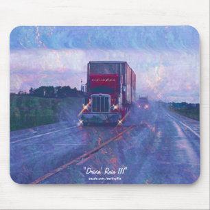 Red Truck Highway Driving in the Rain Art Mousepad