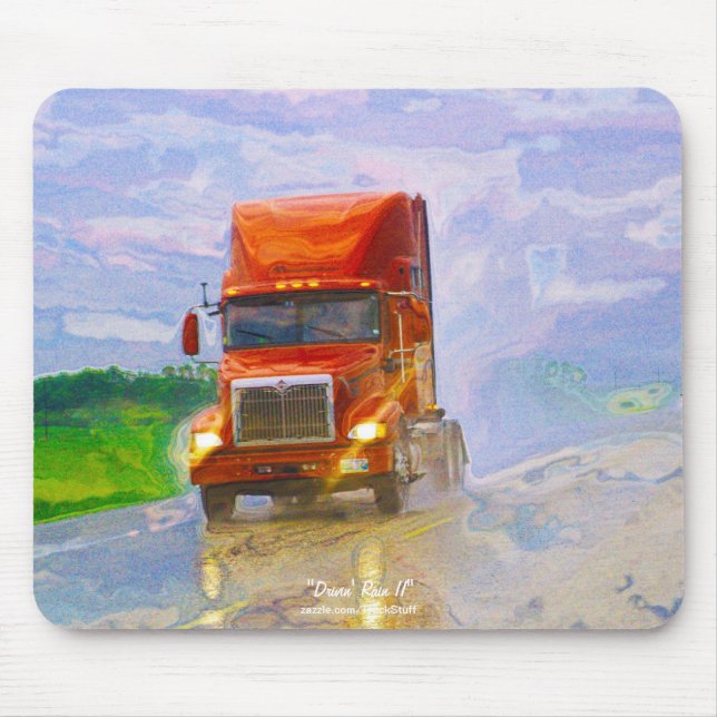 Red Truck Highway Driving in the Rain Art Mousepad (Front)