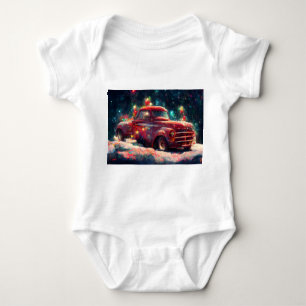 Red Truck In The Snow At Christimas Time Baby Bodysuit