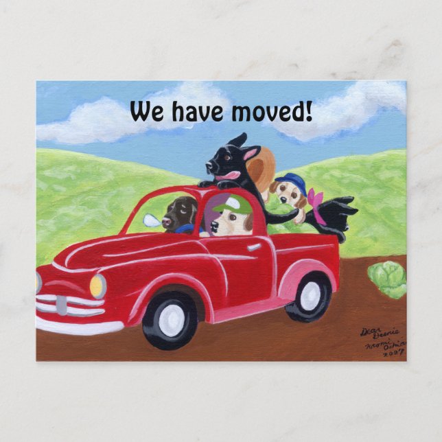 Red Truck Labradors New Address Announcement Postcard (Front)