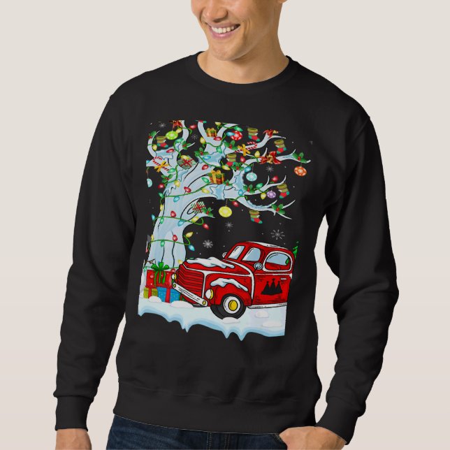 Red Truck Lights Xmas Tree Snowman Red Truck Chris Sweatshirt (Front)