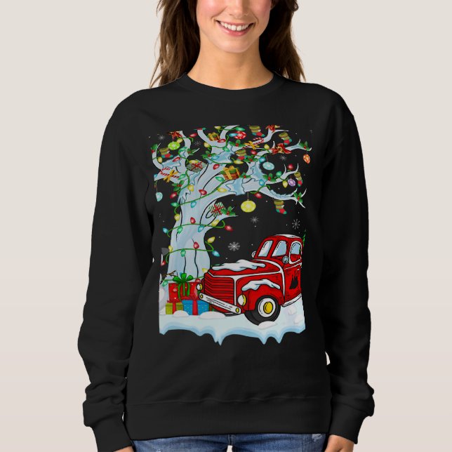 Red Truck Lights Xmas Tree Snowman Red Truck Chris Sweatshirt (Front)