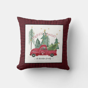Red Truck Merry Bright Buffalo Check Farm House Cushion