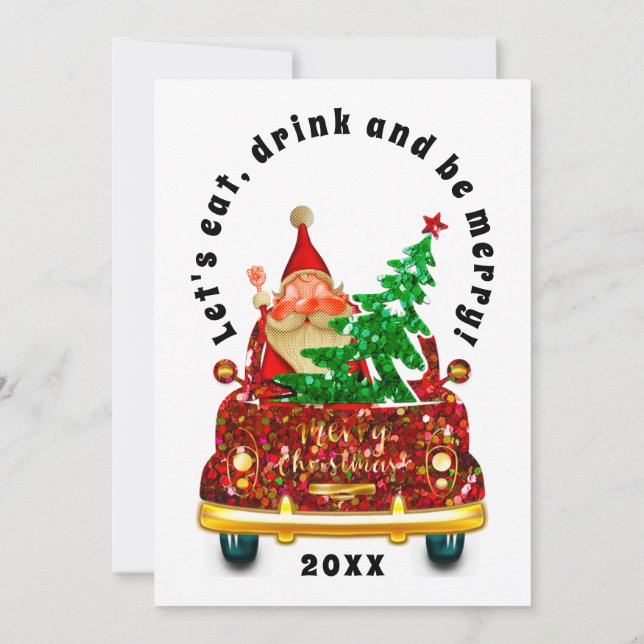Red Truck Merry Christmas Brunch Dinner Santa  Invitation (Back)