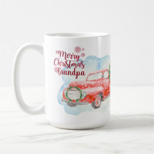 RED TRUCK Merry Christmas Grandpa Personalised Coffee Mug