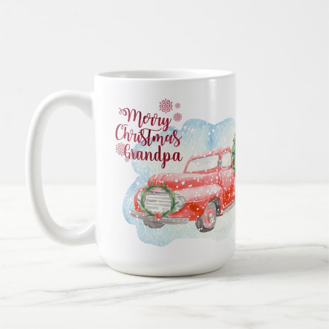 RED TRUCK Merry Christmas Grandpa Personalised Coffee Mug (Left)