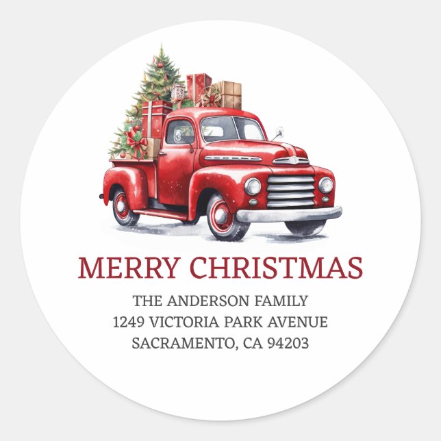 Red Truck Merry Christmas Return Address Labels (Front)