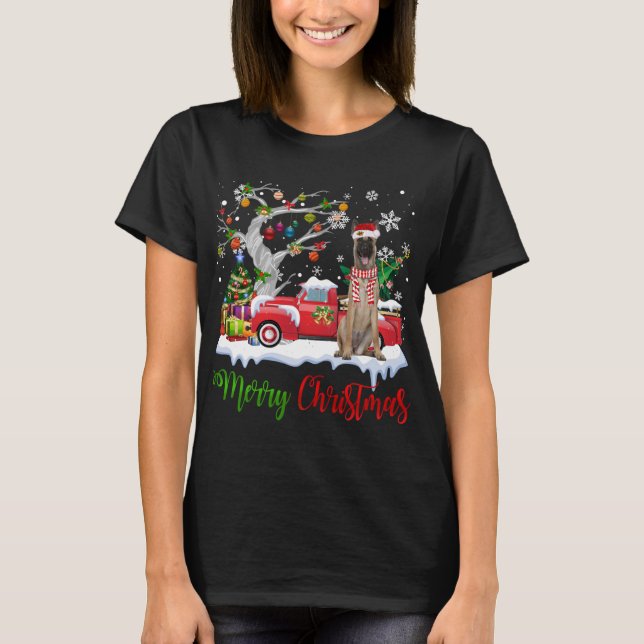 Red Truck Merry Christmas Tree Belgian Shepherd Pa T-Shirt (Front)