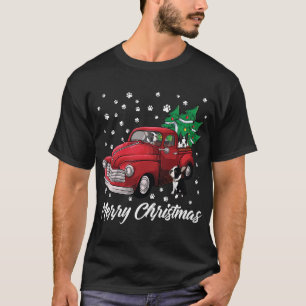 Red Truck Merry Christmas Tree Boston Terrier Dog T-Shirt