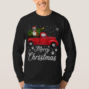Red Truck Merry Christmas Tree boxer Dog Christmas T-Shirt
