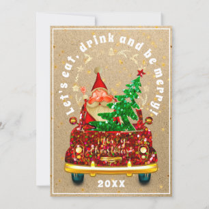 Red Truck Merry Christmas Tree Brunch Dinner Kraft Invitation
