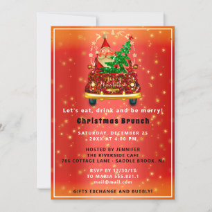 Red Truck Merry Christmas Tree Brunch Dinner Red Invitation