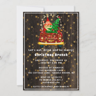 Red Truck Merry Christmas Tree Brunch Dinner Wood Invitation