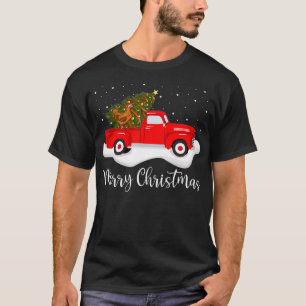 Red Truck Merry Christmas Tree Chicken Christmas  T-Shirt