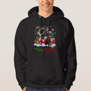 Red Truck Merry Christmas Tree Chocolate Labrador  Hoodie