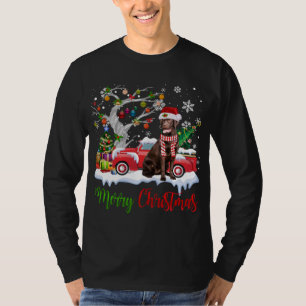Red Truck Merry Christmas Tree Chocolate Labrador T-Shirt