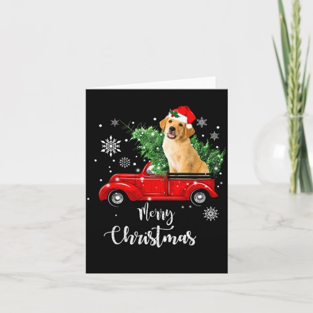 Red Truck Merry Christmas Tree Golden Retriever Ch Card (Front)