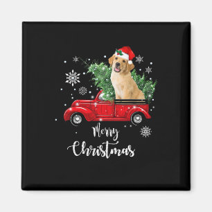 Red Truck Merry Christmas Tree Golden Retriever Ch Magnet