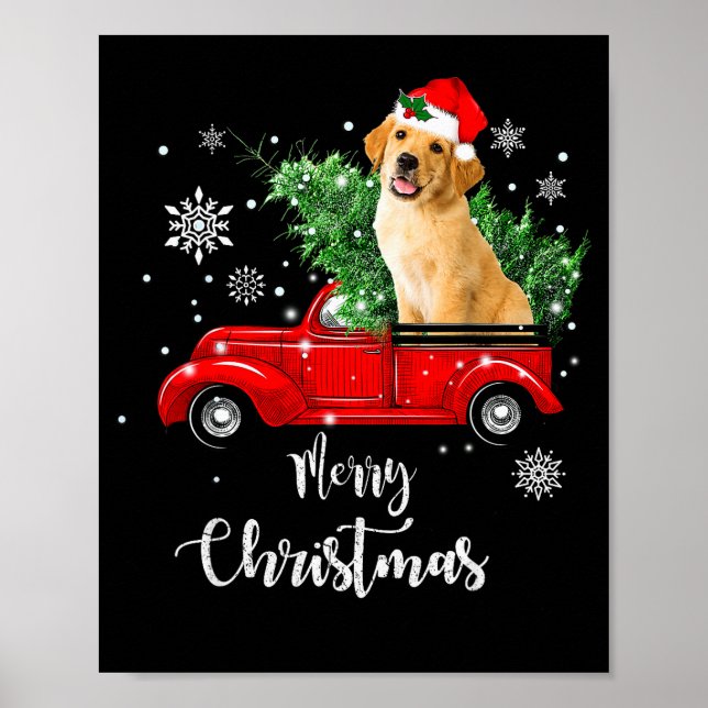 Red Truck Merry Christmas Tree Golden Retriever Ch Poster (Front)