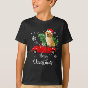Red Truck Merry Christmas Tree Golden Retriever Ch T-Shirt