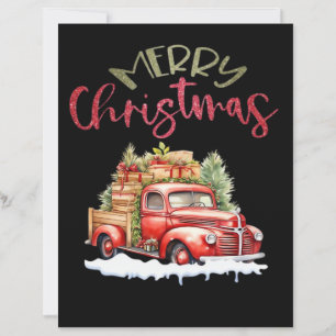 Red Truck Merry Christmas Tree Santa Cute Vintage