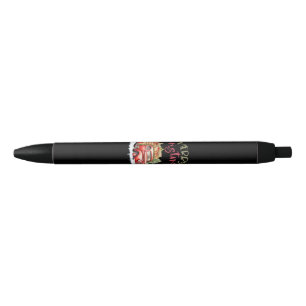 Red Truck Merry Christmas Tree Santa Cute Vintage Black Ink Pen
