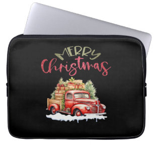 Red Truck Merry Christmas Tree Santa Cute Vintage Laptop Sleeve