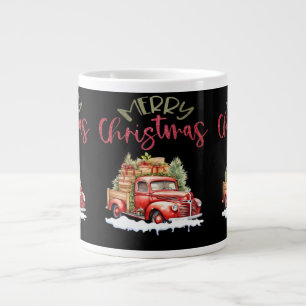 Red Truck Merry Christmas Tree Santa Cute Vintage Large Coffee Mug