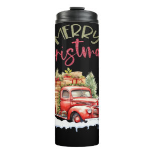 Red Truck Merry Christmas Tree Santa Cute Vintage Thermal Tumbler