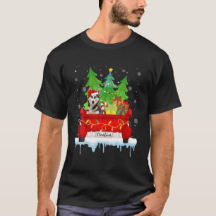 Red Truck Merry Christmas Tree Xmas Siberian Husky T-Shirt