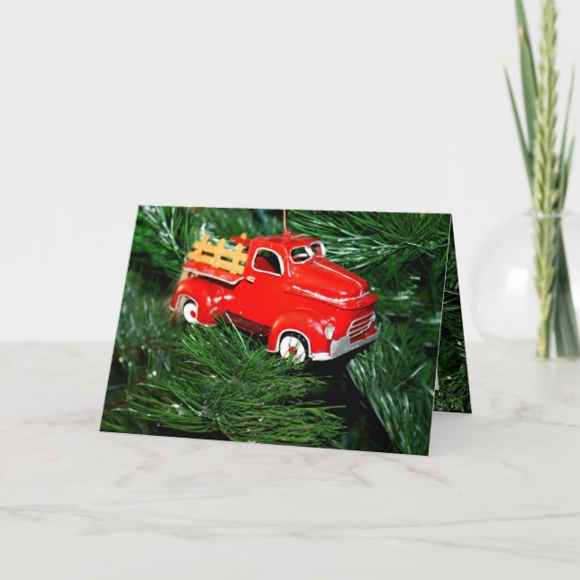 Red Truck on Christmas Tree Holiday Card (Front)