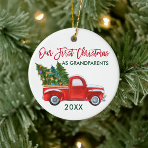 Red Truck Our First Christmas as Grandparents Ceramic Ornament