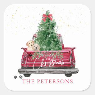 Red Truck   Pawprint Christmas Square Sticker