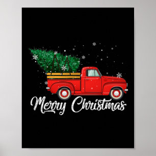 Red Truck Pick Up Christmas Tree Vintage Holiday  Poster
