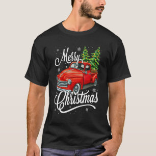 Red Truck Pick Up Christmas Tree Vintage Retro T-Shirt