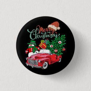 Red Truck Pickup Christmas Tree Merry Christmas Sn 3 Cm Round Badge