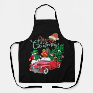 Red Truck Pickup Christmas Tree Merry Christmas Sn Apron