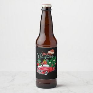 Red Truck Pickup Christmas Tree Merry Christmas Sn Beer Bottle Label