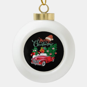 Red Truck Pickup Christmas Tree Merry Christmas Sn Ceramic Ball Christmas Ornament