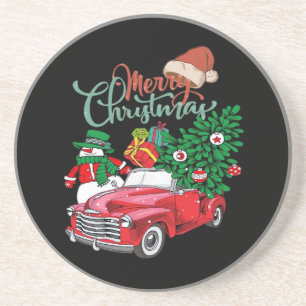 Red Truck Pickup Christmas Tree Merry Christmas Sn Coaster