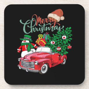 Red Truck Pickup Christmas Tree Merry Christmas Sn Coaster