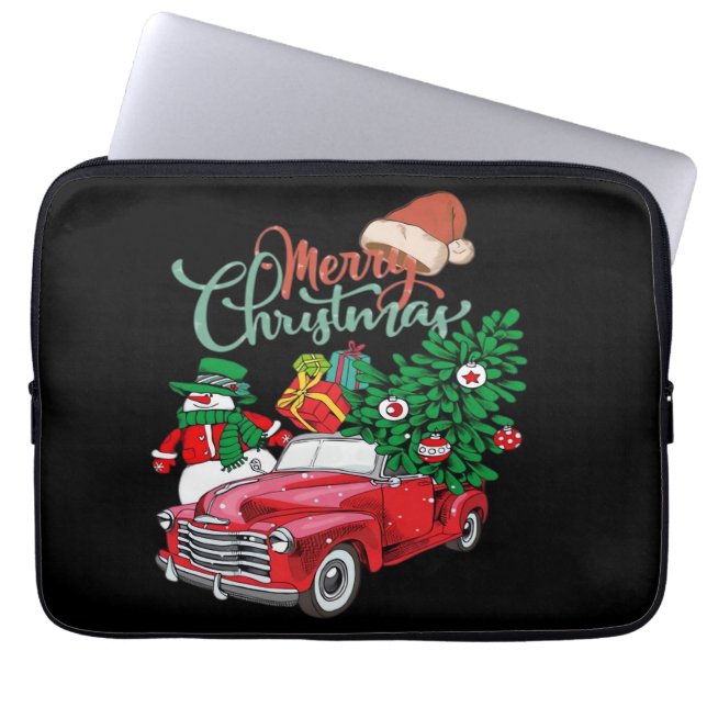 Red Truck Pickup Christmas Tree Merry Christmas Sn Laptop Sleeve (Front)