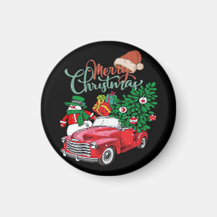Red Truck Pickup Christmas Tree Merry Christmas Sn Magnet