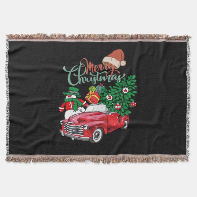 Red Truck Pickup Christmas Tree Merry Christmas Sn Throw Blanket (Front)