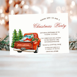 Red Truck Pine Tree Christmas Party Invitation
